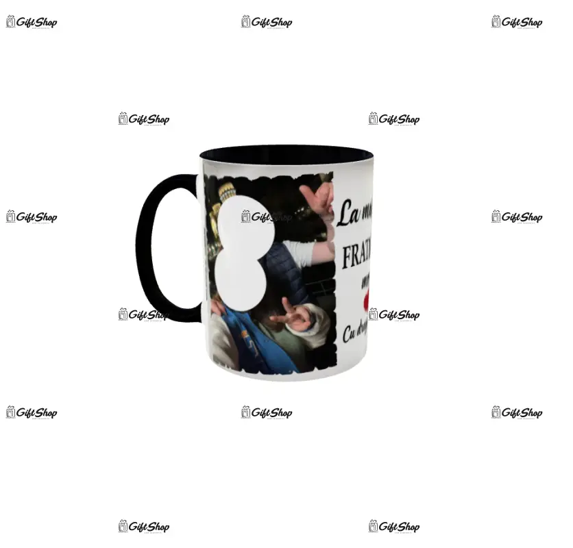La multi ani fratiorul meu, cana din ceramica, 330ml, personalizata cu 2 poze si text model 3369